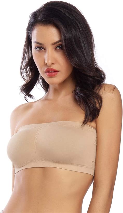 Woweny Bandeau Bra Strapless Seamless Padded With Removable Padding