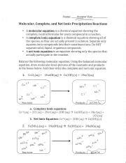 Balancing Precipitation Reactions Molecular Vs Ionic Equations