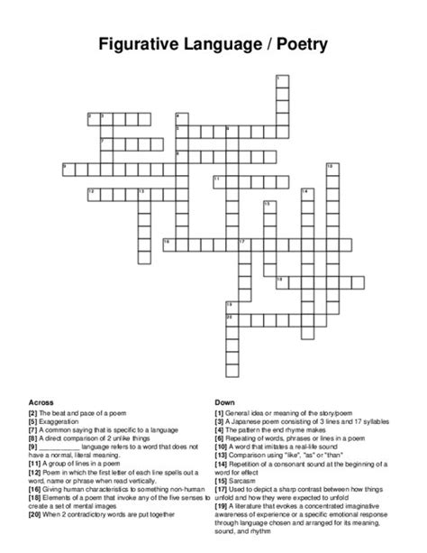 Figurative Language Poetry Crossword Puzzle