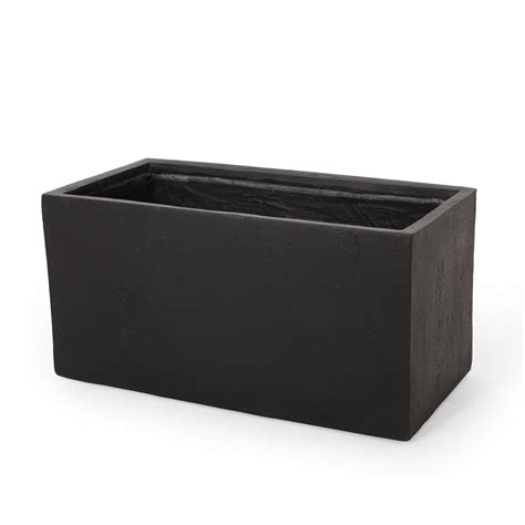 GDF Studio Fardeen Outdoor Modern Cast Stone Rectangular Planter Black