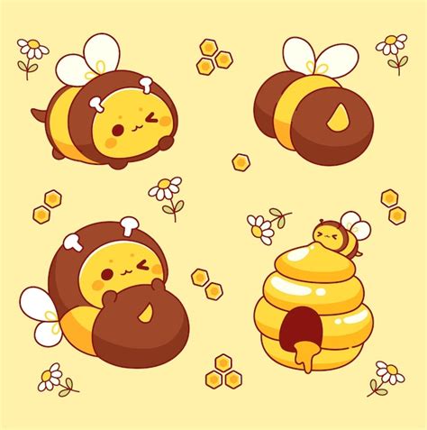 Premium Vector Kawaii Cute Honey Bee Character Collection