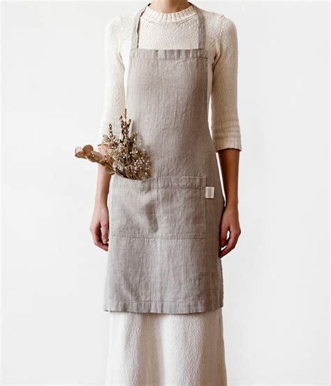 Natural Linen Apron With Pockets Kitchen Apron Garden Etsy