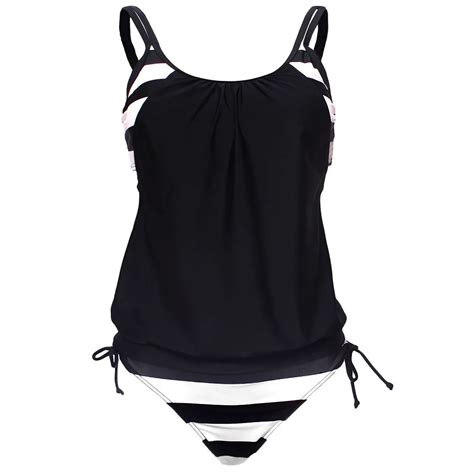 Buy Women Black White Striped Beach Swimsuit Bandage