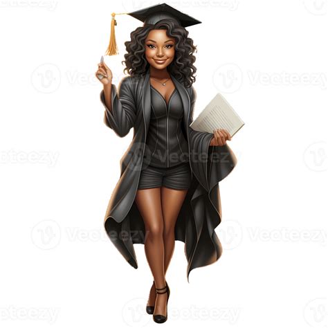 Cute Black Women Graduating Illustration Ai Generative Png