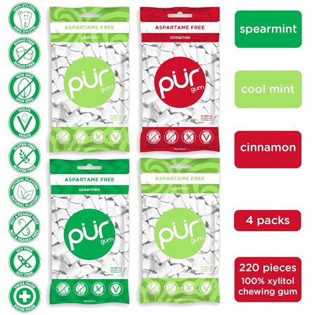 Pur 100 Xylitol Chewing Gum Variety Pack Sugar Free Aspartame Free Vegan Non Gmo 55