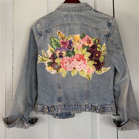 Ooak Repurposed Applique Floral Denim Jean Jacket Cotton Etsy