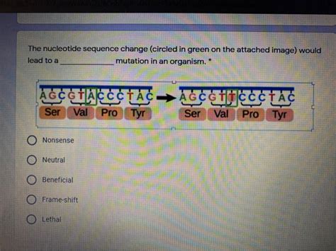 Solved The nucleotide sequence change (circled in green on | Chegg.com 