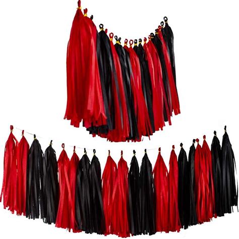 Black And Red Tassel Garland Tissue Paper Tassel Banner Table Decor