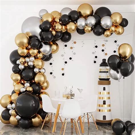 137pcs Black Gold And Silver Balloon Garland Arch Kit Metallic Gold Chrome Silver Balloons For