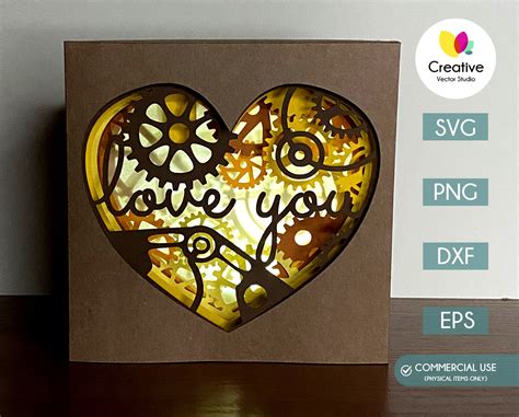 Heart Gears Svg Shadow Box Template Creative Vector Studio