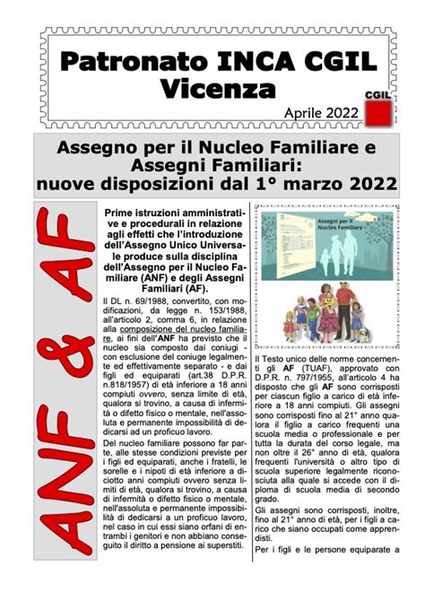 Assegno Per Il Nucleo Familiare E Assegni Familiari Disposizioni Da 1