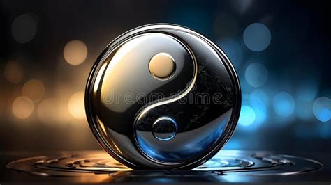 Minimalist Yin Yang Symbol In Metallic Style On Abstract Glowing