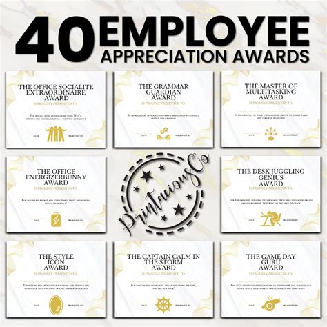 40 Employee Appreciation Award Certificate Printable Recognition