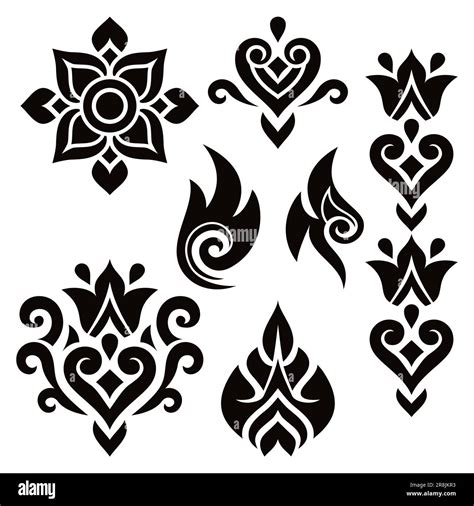 Thai vector traditional design elements set with flowers, hearts and ...