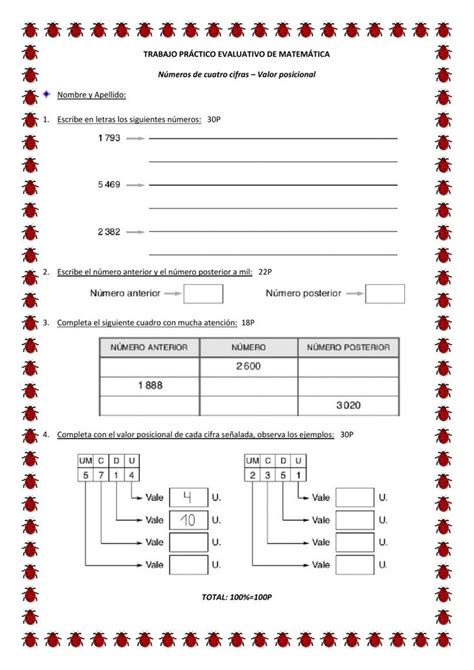 Trabajo Práctico de Matemática Valor posicional y Numeración