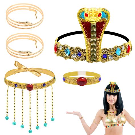 5pcs Egyptian Costume Accessories Set Include Cobra Headpiece Tassel