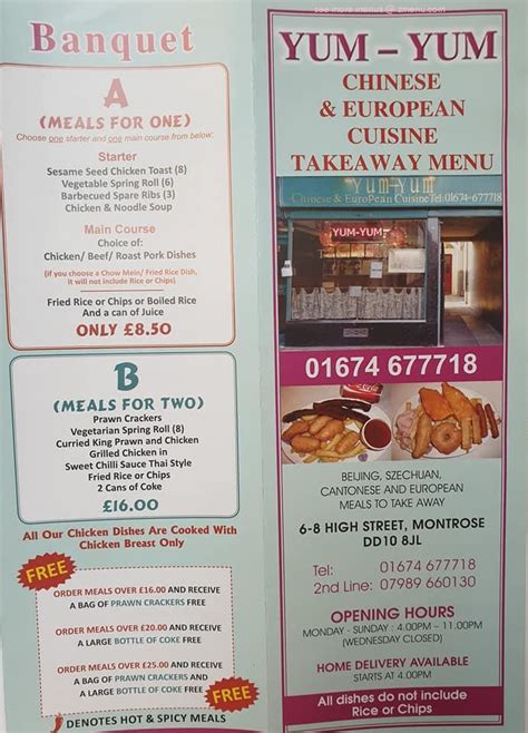 Menu at Yum Yum restaurant, Billingham