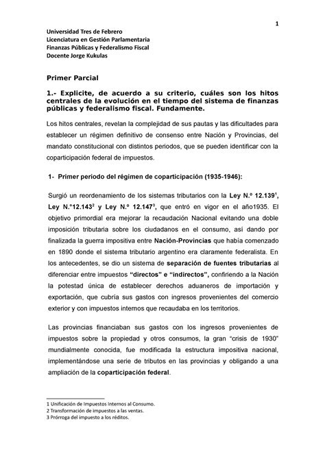 Primer Parcial Finanzas Publicas Y Federalismo Fiscal Universidad