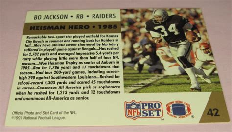 Nfl Pro Set Bo Jackson Heisman Hero Auburn Oakland