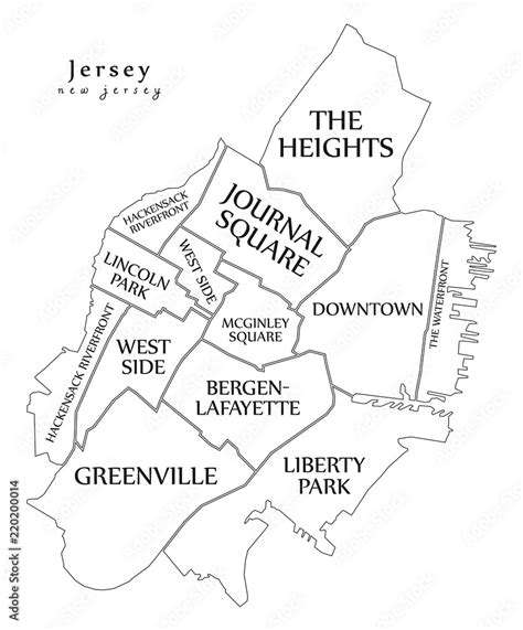 Modern City Map Jersey New Jersey City Of The Usa With Neighborhoods