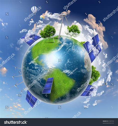 Collage Solar Batteries Alternative Source Energy Stock Illustration