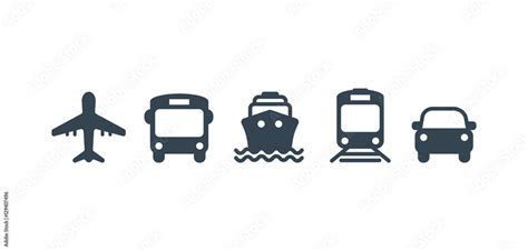 Transport Icons Airplane Public Bus Train Ship Ferry And Auto Signs