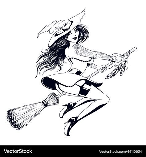 Art Of Sexy Witch On Broomstick Royalty Free Vector Image