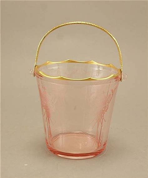 Lot Cambridge Ice Bucket Etch 732 851 Pink Gold Trim Signed