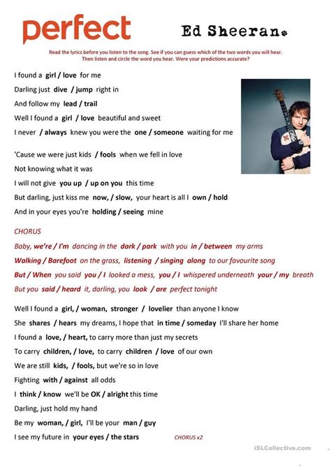'Perfect' by Ed Sheeran SONG | Songs, Ed sheeran, Learn english
