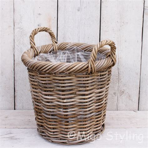 Rattan Korb Rund Klein Mit Henkel Grau Online Bestellung MigoStyling