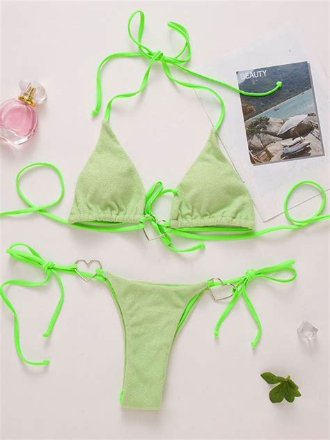 Neckholder Bikini Set mit Herzdekor Grün M In Bikinis Online Store Best For Sale Emmiol
