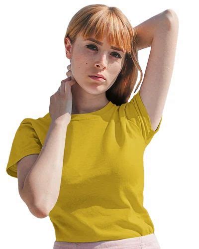 Mustard Yellow Plain Round Neck T Shirt For Women Round Neck T Shirt