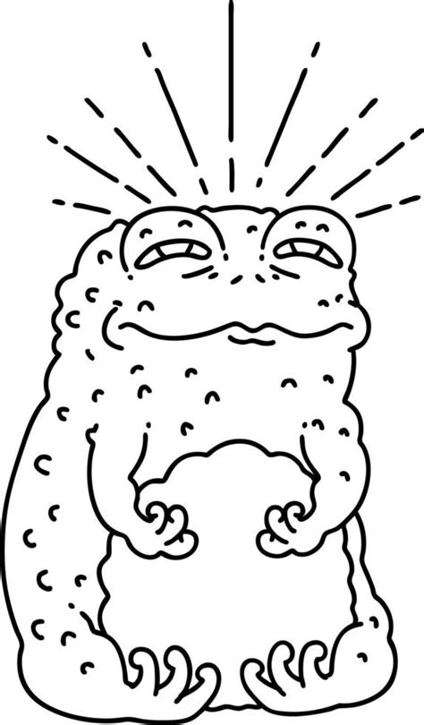 Illustration Of A Traditional Black Line Work Tattoo Style Toad