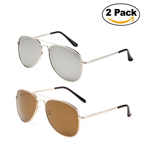 Newbee Fashion 2 Pack Polarized Sunglasses Classic Aviator Flash Full Mirror Lenses Slim Frame