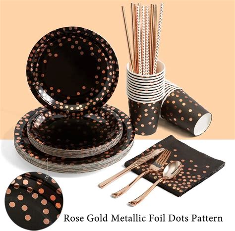 Gold Dot Disposable Paper Plate Dinnerware Sets Severs Guests