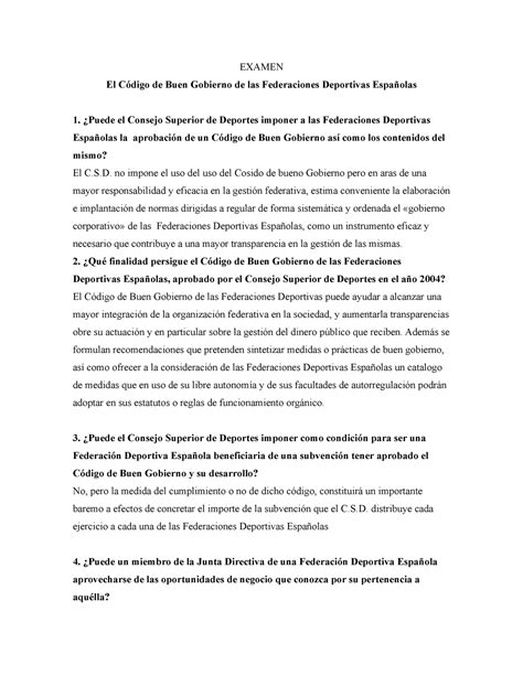 Exámen febrero 2013 preguntas y respuestas EXAMEN El Código de Buen