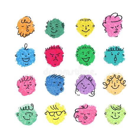 Set Of Comic Faces With Different Emotions Stock Vector Illustration