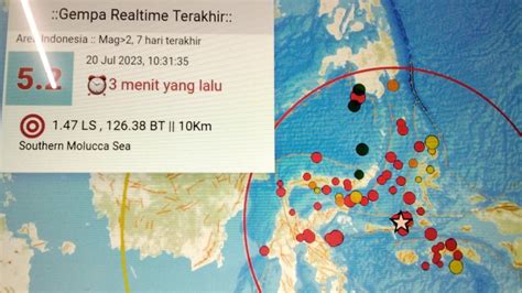 Gempa Bumi Tektonik M 5 2 Di Kepulauan Sula Tidak Berpotensi Tsunami