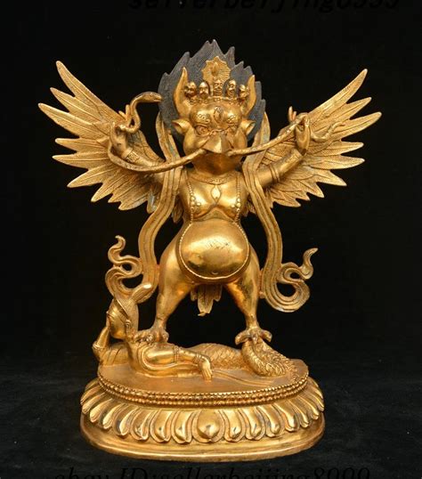 11 Tibetan Bronze Gilt Redpoll Winged Garuda Bird Eagle Buddha Snake