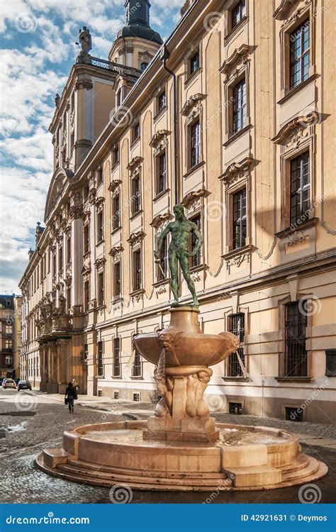 Statue Of Naked Fencer In Front Of University Of Wroclaw Editorial Photo Image Of European