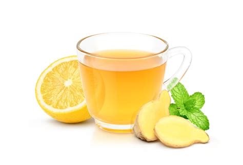 Premium Photo Hot Ginger Tea With Ginger Rhizome Root Sliced Lemon And Mint Leaf Isolated