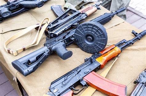 Russian Kalashnikov Assault Rifle Ak With A Drum Magazine Editorial