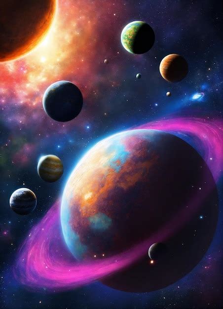 Una Pintura De Planetas Y Planetas Con Uno Siendo Diferente Foto Premium