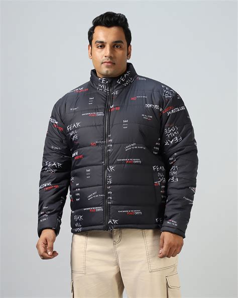 Buy Men S Black All Over Printed Oversized Plus Size Jacket Online At