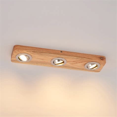 Lindby Mikari Plafonnier LED En Bois 3 Lampe Luminaire Fr