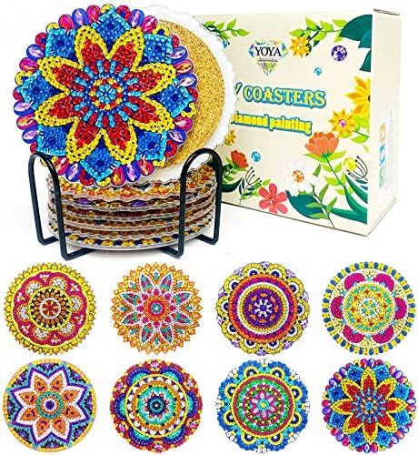 Amazon RICUVED 8 Pcs Diamond Art Painting Coasters With Holder