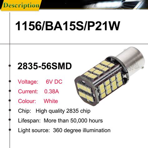 4 X 6V 1156 BA15S 56 SMD LED White Car Bulb Light Brake Turn Tail