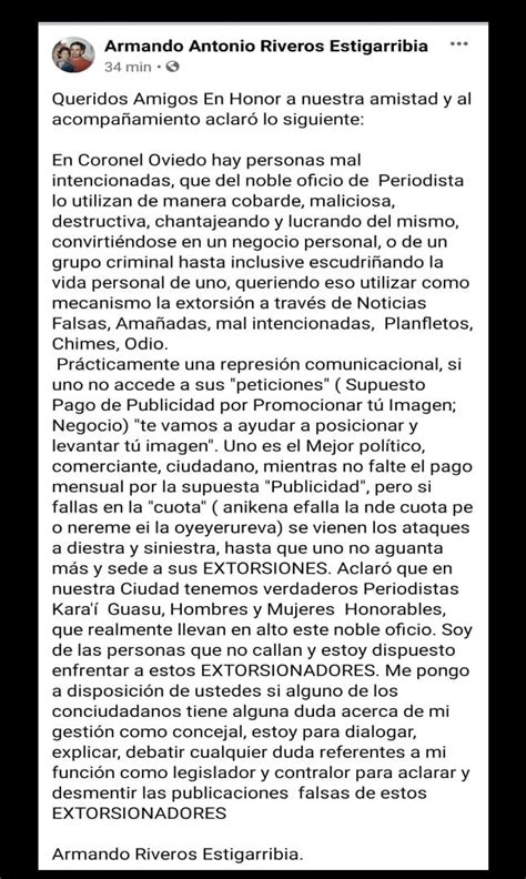 Concejal Denuncia Que Es Víctima De Extorsión Por Parte De Un Medio