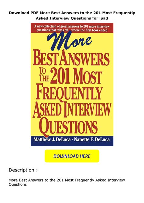 Download Pdf More Best Answers To The 201 Most Frequently Asked Interview Questions For Ip By