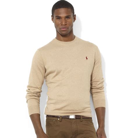 Ralph Lauren Crew Neck Pima Cotton Sweater In Natural For Men Lyst